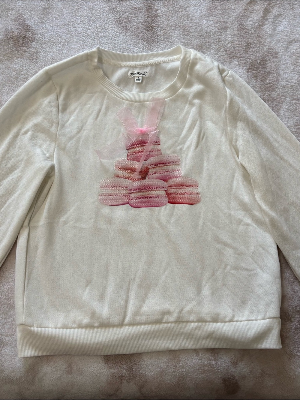 Kate Mack White Sweatshirt with Pink Macaron Stack